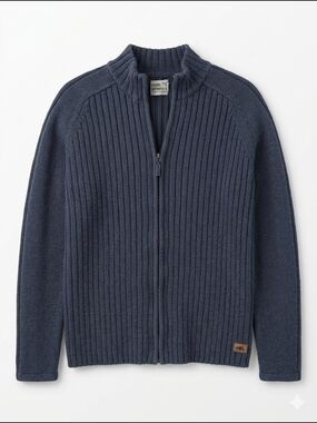 Roots 73 Athletics Blue Ribbed Full Zip Mock Neck Sweater Gorpcore Fits S/M